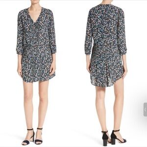 Veronica Beard Silk Floral Ruched Mini Dress Orange Blue 100% Silk S172-WFP2335